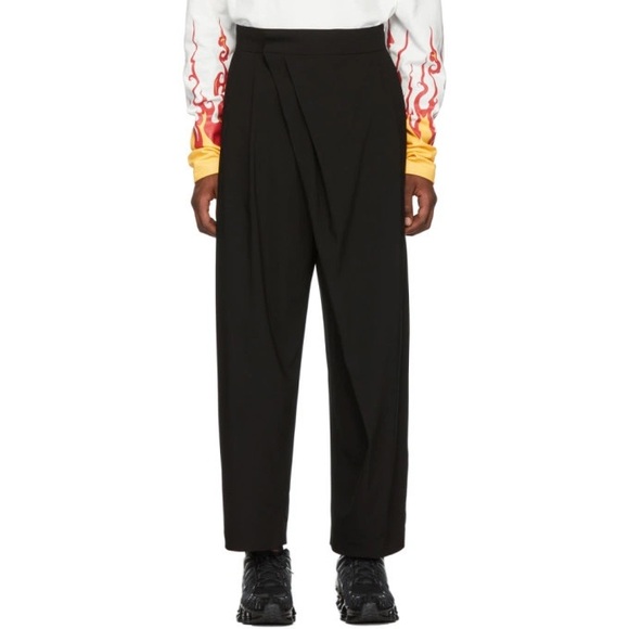 NWT D.Gnak by Kang.D Oblique Overlap Zip Black Wool Wide-Leg Trousers